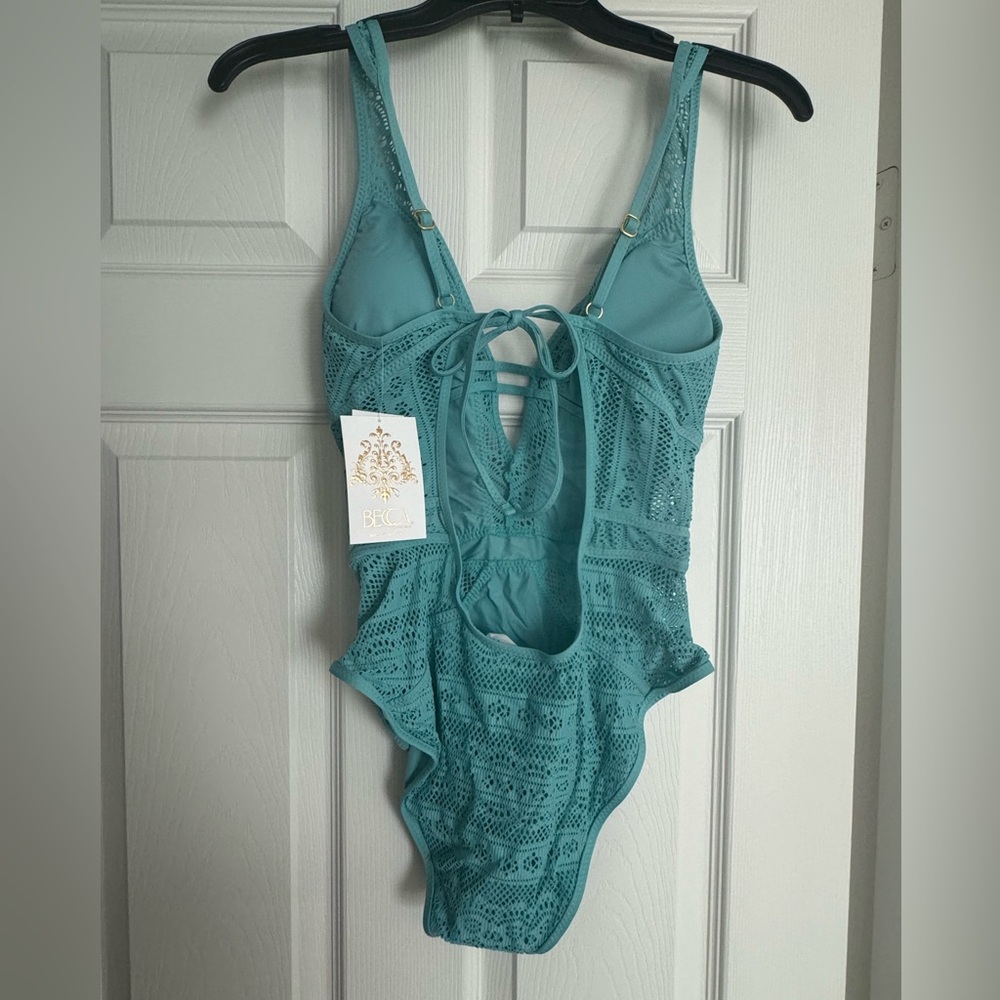 BECCA Women's Standard One Piece Swimsuit, Plunge Neck, Crochet - Picture 5 of 5